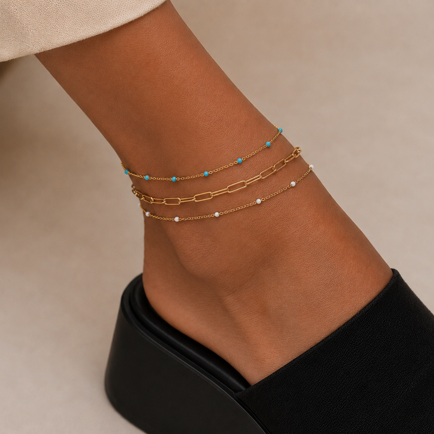 Bracelet De Cheville à Billes Bleues